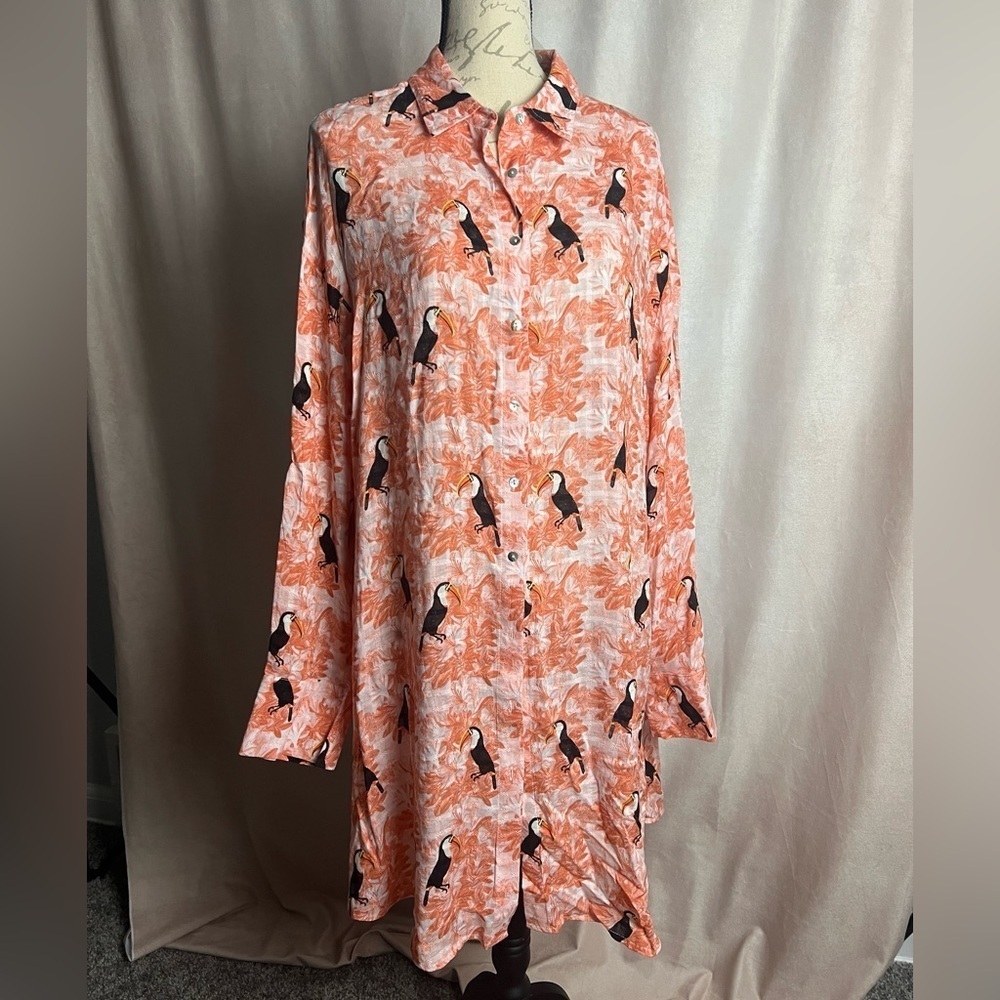 New Jane & Delancey Tropical Print Resort Wear Shirt Dress Coverup XL 🦜